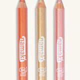 Set of 3 Namaki light glitter make up pencils on a cream background