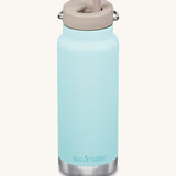 A blue Klean Kanteen 32oz TKWide insulated bottle with a twist straw cap.
