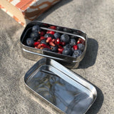 A close up of the mini container from the A slice of green large lunchbox showing different fruit items inside