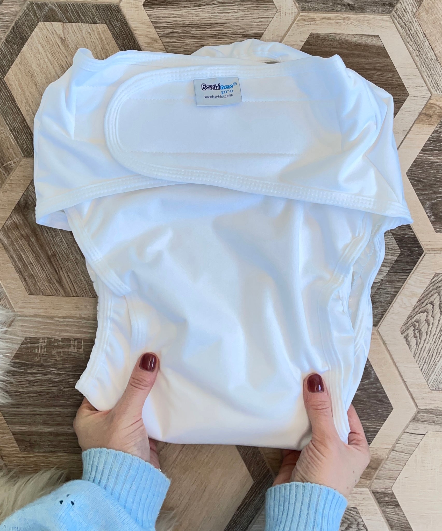 Size 1 Bambinex Reusable Adult Incontinence Nappy, comfy absorbent cloth nappy for adults or teens, buy now at Babipur.