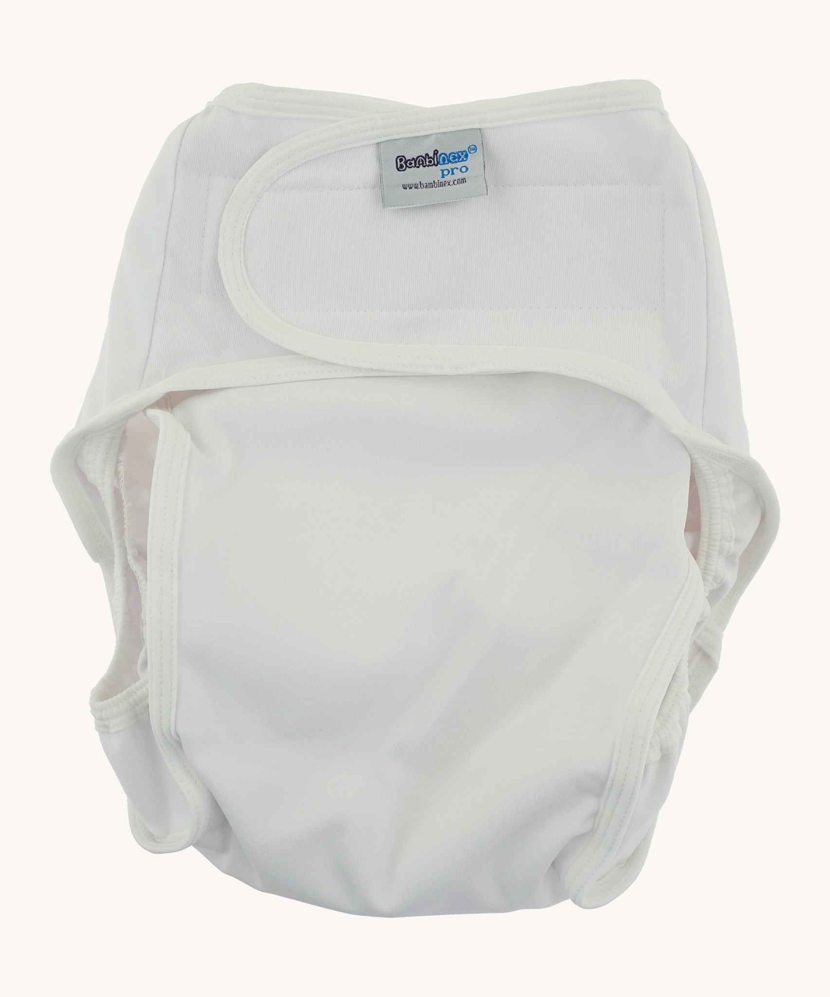 Bambinex adult incontinence nappy available at Babipur in white. Features a velcro fastener.