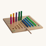 The Erzi Toys Counting Peg Board with the colourful pegs stacked on top of each other.