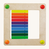 Erzi Sensory Rainbow Panel Wall Board, with the blocks flat. On a cream background
