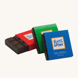 Erzi Wooden Mini Chocolate Bars. Ralistic Ritter Sport wooden chocolate bars, with a red, green and blue wrapper
