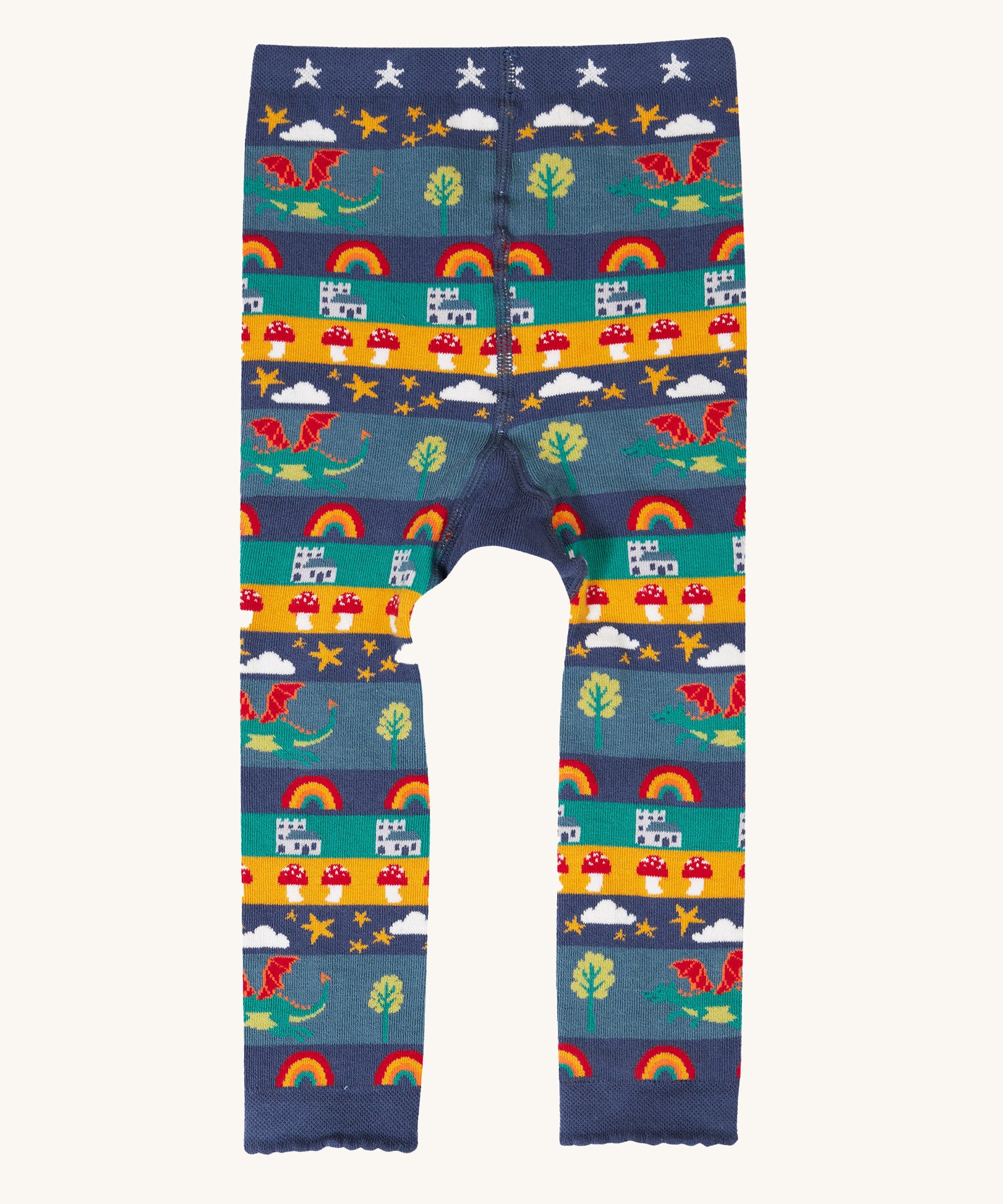 The back of the Frugi little knitted leggings in dragon fair isle available at Babipur.