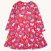 Frugi sofia skater dress in rose / unicorn floral available at Babipur. A GOTS organic cotton dress in light pink with a cute unicorn and floral design.