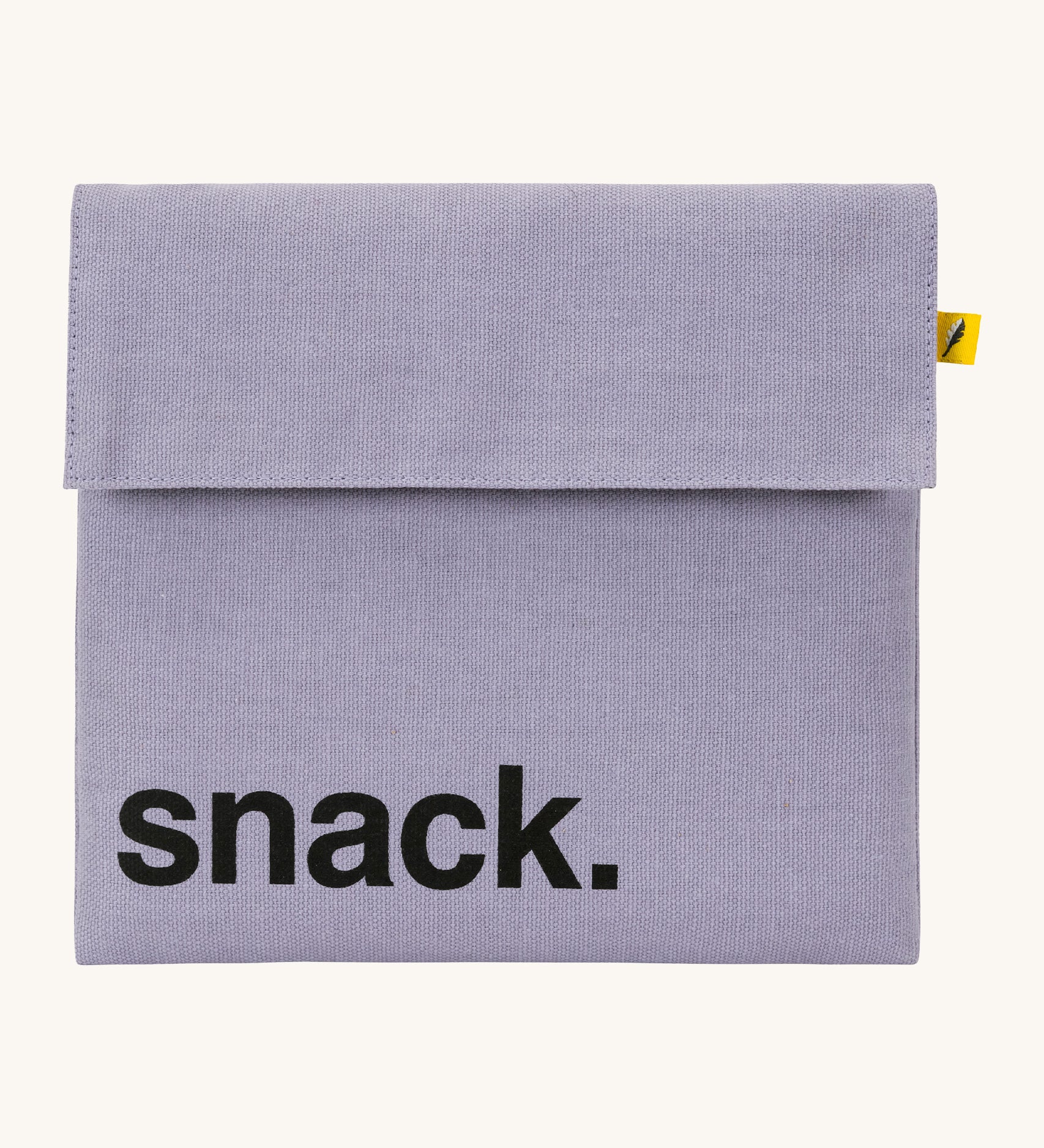 Fluf cotton snack pack with a flip velcro in light purple colour with snack printed on the front in black