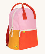 A side view of The organic cotton Fluf B-Pack Jr, a kids school backpack in a bright colour block design