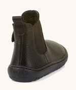 The back of the Froddo barefoot kids leather school chelsea boots available at Babipur showing the pull tab detail on the back of the boot