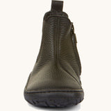 The front of the Froddo barefoot kids leather school chelsea boots available at Babipur showing the stitching and black sole detail