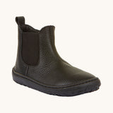 Froddo barefoot kids leather school chelsea boots available at Babipur. A soft leather Chelsea boot in black with a matching black rubber sole