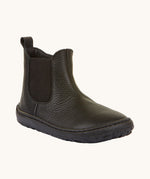 Froddo barefoot kids leather school chelsea boots available at Babipur. A soft leather Chelsea boot in black with a matching black rubber sole