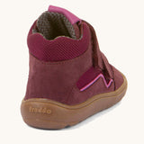The back of the Froddo barefoot tex kids autumn shoes in bordeaux pink available at Babipur showing the padded ankle support detail
