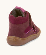 The back of the Froddo barefoot tex kids autumn shoes in bordeaux pink available at Babipur showing the padded ankle support detail