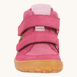 Froddo barefoot tex kids spring shoes in fuchsia available at Babipur showing the front detail of the shoe