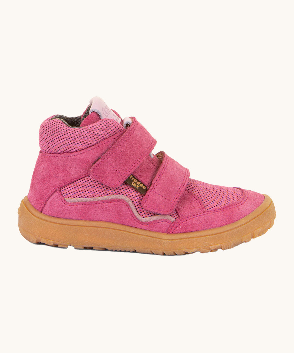 Froddo barefoot tex kids spring shoes in fuchsia pink available at Babipur showing the side detail of the shoe