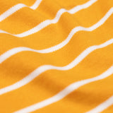 A close up of the orange and white stripe detail on the Frugi discovery applique top in stripe/polar bear available at Babipur.