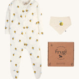 Frugi Baby Gift Set - Buzzy Bee. Gift set includes a babygrow, a bib and a gift box