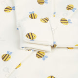 A closer look at the sleeves and cuffs from the long sleeve babygrow from the Frugi Baby Muslin Gift Set - Buzzy Bee