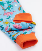 Frugi blue parsnip dungarees dinoland cuff detail