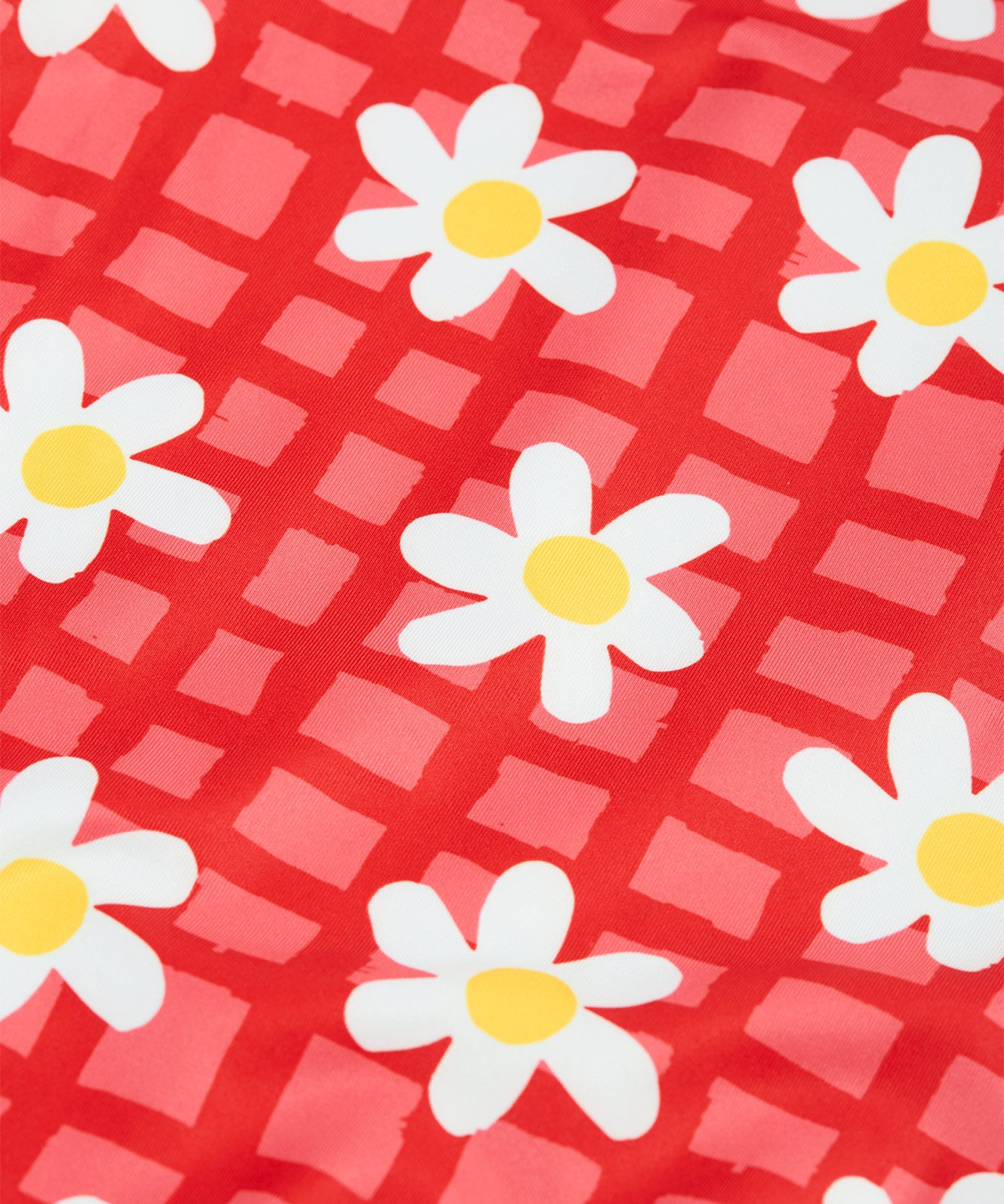 Frugi kids coral swim suit in check and daisy chain print detail