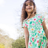 Frugi green spring skater dress daisy field