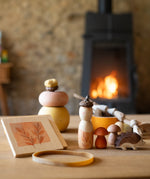 Grapat / Ostheimer hello Autumn wooden set available at Babipur. Each wooden piece is displayed in a warm cosy indoor setting