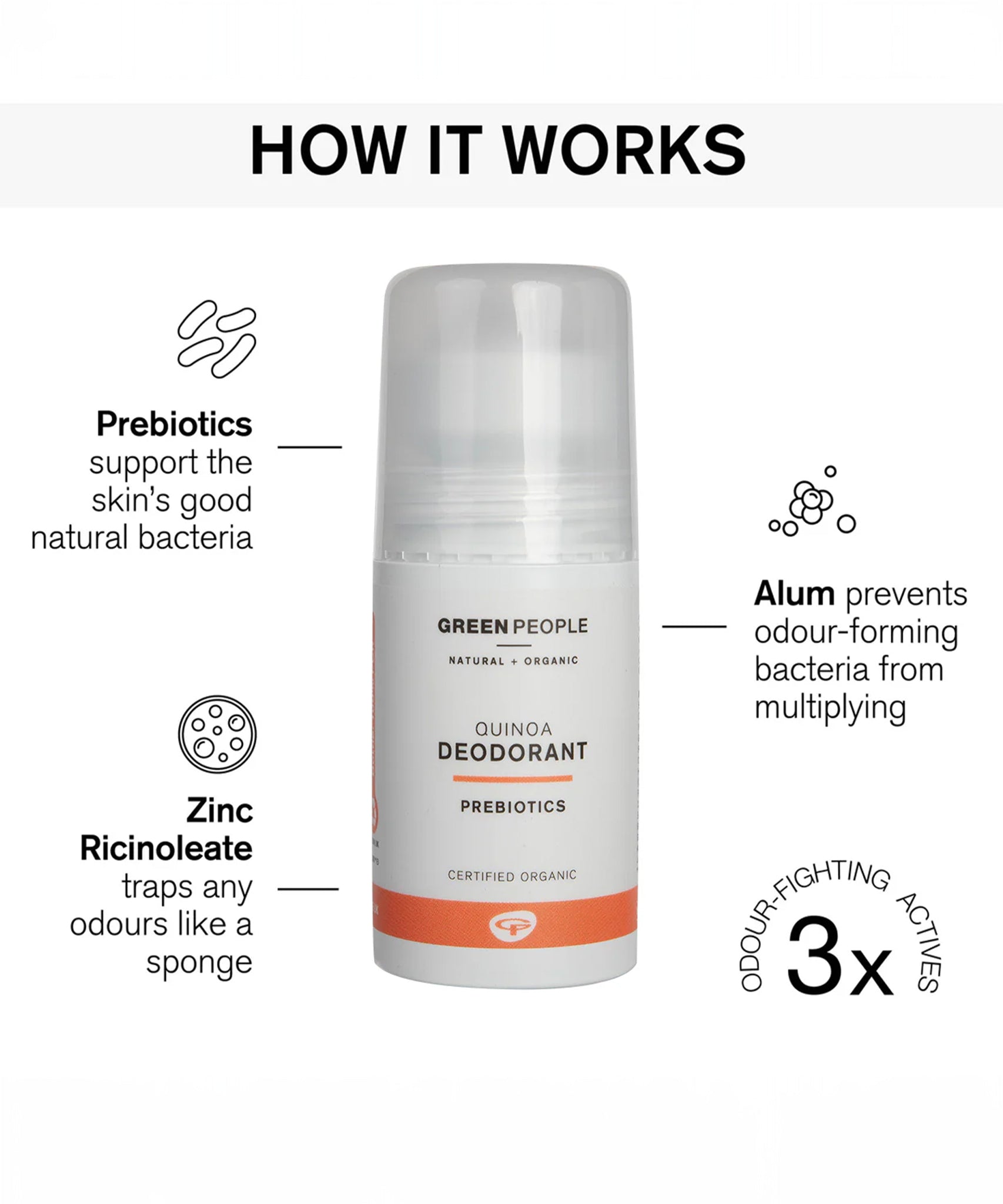 Green People Deodorant 75ml - Quinoa & Prebiotic how it works