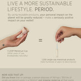 Infographic showing how sustainable your menstrual cup is vs. disposable period products.