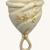Hevea LOOP Menstrual Cup Size 2 - Golden Sand, a cream natural rubber menstrual cup with gold flecks and a loop stem.