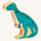 A chunky wooden Lanka Kade Green Eotyrannus dinosaur figure available at Babipur.