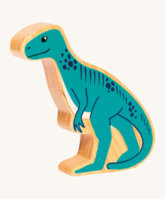 A chunky wooden Lanka Kade Green Eotyrannus dinosaur figure available at Babipur.