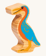 A chunky wooden Lanka Kade orange blue Hesperornis dinosaur figure available at Babipur.