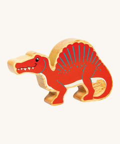 A chunky wooden Lanka Kade red Spinosaurus figure available at Babipur.