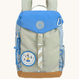 Lassig kids mini outdoor backpack in sunny explorer green available at Babipur. Features a buckle fastener, padded shoulder pads and a cute playful patch on the front.