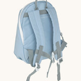 The back of the Lassig kids tiny balloon backpack showing the padded shoulder straps and buckle fastener detail