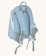 The back of the Lassig kids tiny balloon backpack showing the padded shoulder straps and buckle fastener detail