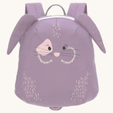 Lassig kids tiny bunny backpack available at Babipur. A pale purple backpack with a cute playful bunny design with extended ears and tail on the front panel.
