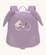 Lassig kids tiny bunny backpack available at Babipur. A pale purple backpack with a cute playful bunny design with extended ears and tail on the front panel.