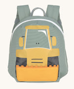 Lassig kids tiny backpack in digger design available at Babipur. A pale green backpack with a playful yellow digger character design on the front panel.