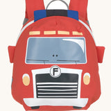 Lassig kids tiny backpack in fire engine design available at Babipur. A red backpack with a playful fire engine character design on the front panel.