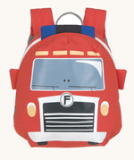 Lassig kids tiny backpack in fire engine design available at Babipur. A red backpack with a playful fire engine character design on the front panel.
