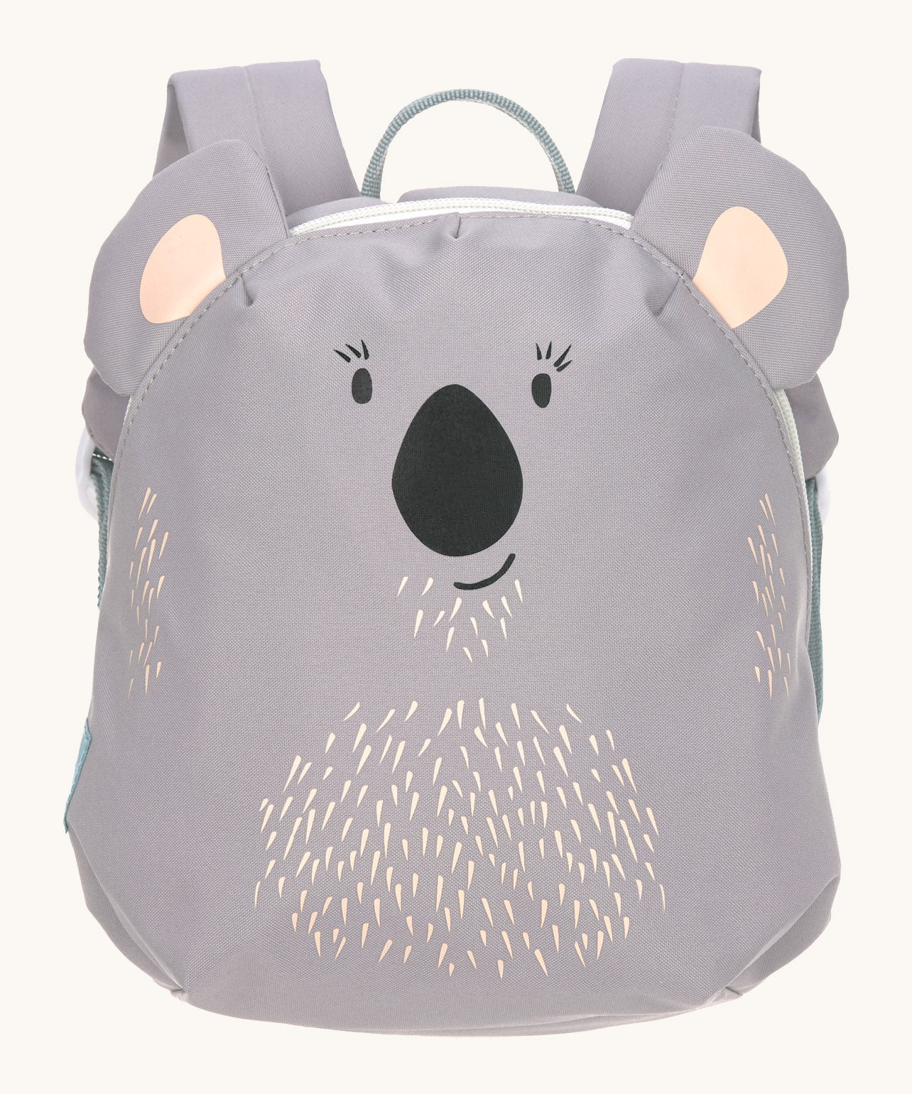 Lassig kids tiny koala backpack available at Babipur. A pale grey backpack with a cute playful koala design with extended ears on the front panel.