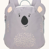 Lassig kids tiny koala backpack available at Babipur. A pale grey backpack with a cute playful koala design with extended ears on the front panel.
