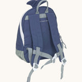 The back of the Lassig kids tiny backpack in whale showing the padded shoulder straps detail
