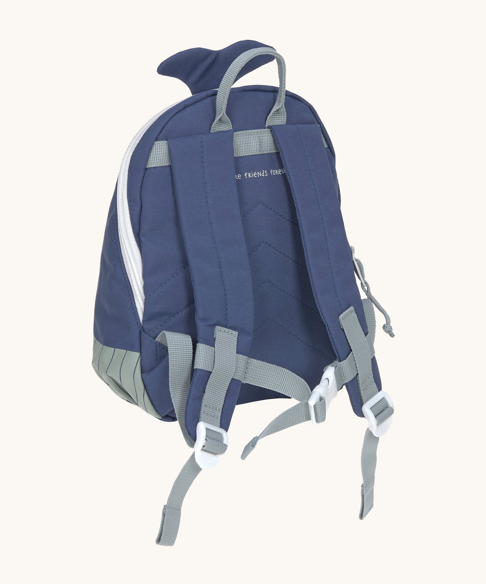 The back of the Lassig kids tiny backpack in whale showing the padded shoulder straps detail
