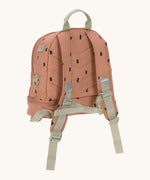 The back of the Lassig kids mini caramel happy prints backpack showing the padded shoulder straps and chest strap detail.