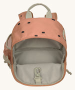 The inside of the Lassig kids mini caramel happy print backpack showing the space inside the main compartment.