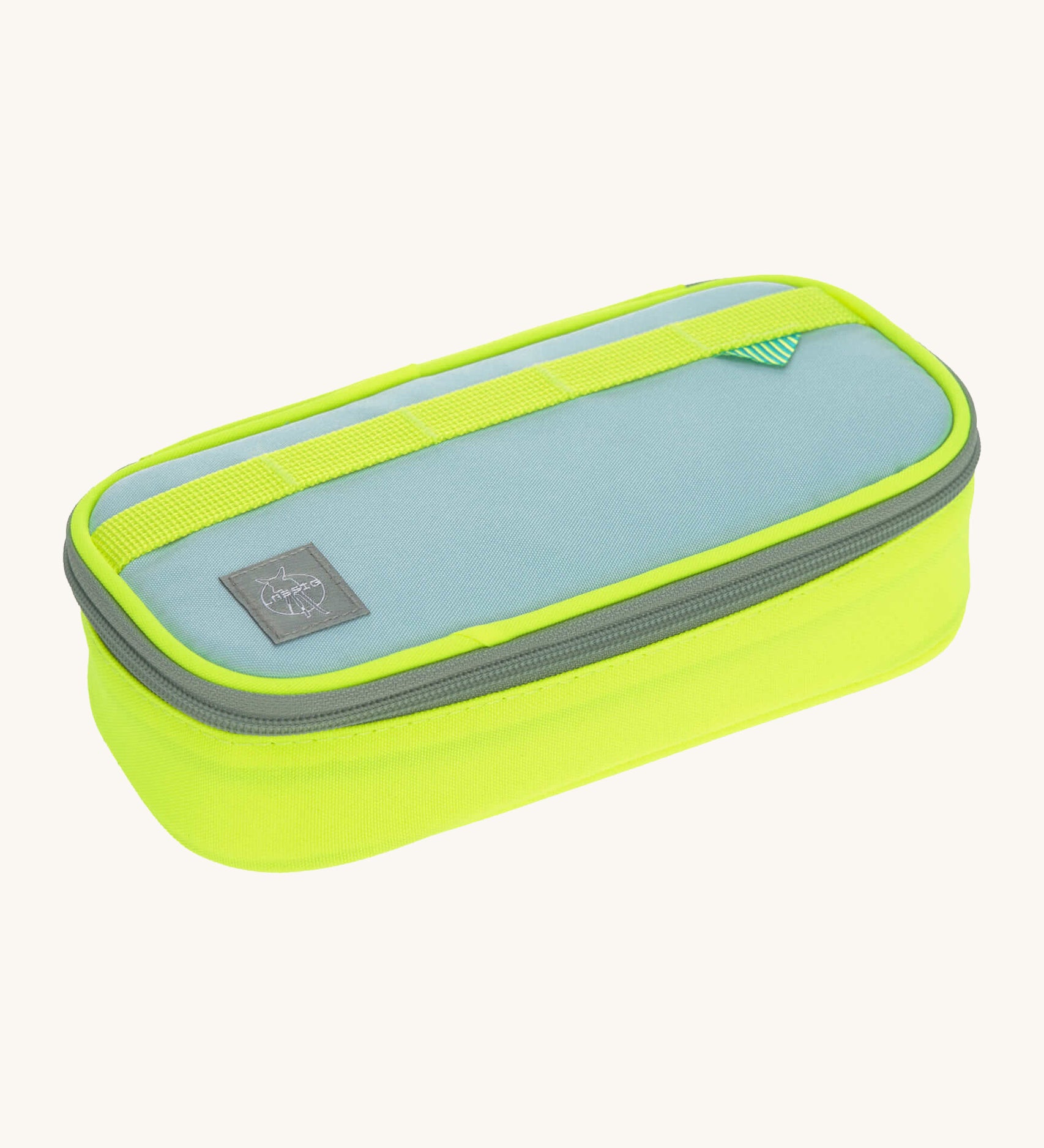 Lassig kids spacy school pencil case in neon yellow available at Babipur. A bright yellow and pastel blue spacious pencil case with a matching yellow strip . Features a zipped fastener in grey trim