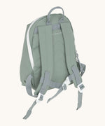 The back of the Lassig kids tiny digger backpack showing the padded shoulder straps and buckle fastener detail